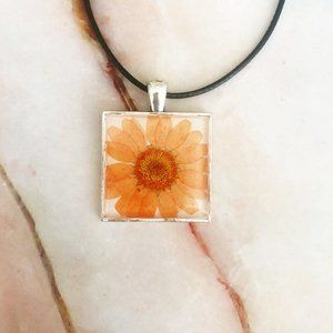 Real Pressed Orange Flower Handmade Necklace